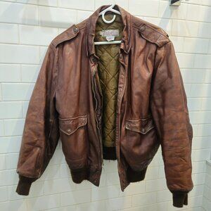 Club Elite by Brooks Genuine Brown Leather Bomber Jacket